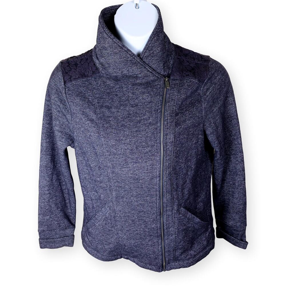 Liz Claiborne Gray Fleece Zip Lace Jacket 14